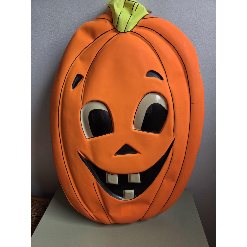 Vintage Halloween Pumpkin Wall Decor Vacuform Plastic Jack O Lantern